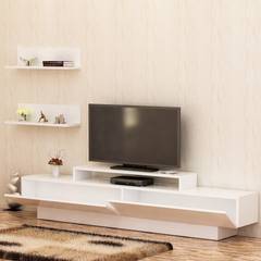 Ensemble meuble TV et 2 étagères murales Juna Blanc