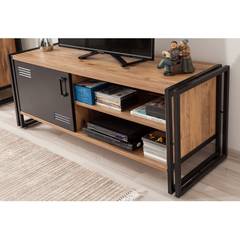 Conjunto de mueble de TV y aparador Deirdre de estilo industrial Metal negro y madera clara