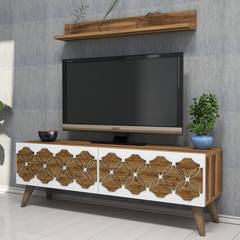 Fosco TV-Ständer und Regal-Set aus Holz und Weiß