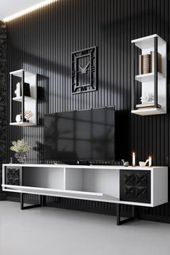 Ensemble meuble TV et étagère murale Gila Noir et Blanc