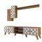 TV-Ständer und Wandregal-Set mit Arabesque-Muster aus natürlichem Holz und Weiß