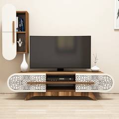 Valei TV-Schrank und Regal-Set aus Holz und weißem, schwarzem Arabeskenmuster