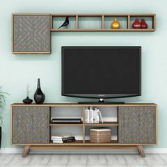 Conjunto de soporte de TV y estantería de madera y azul Waevo