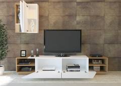 Ensemble meuble TV et placard modernes Herold Chêne clair et Blanc