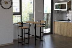 Ensemble table et 2 chaises de bar style industriel Nepia Métal Noir et Chêne clair