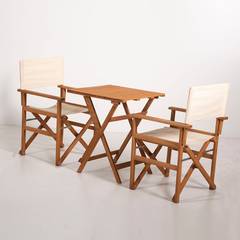 Conjunto de mesa y 2 sillas Aubervers Madera maciza clara y tela crema blanca