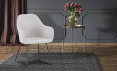 Epok stoel / fauteuil van zwart metaal en beige stof