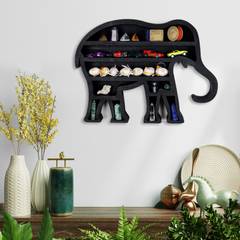 Ornatio Wandregal dekoratives Relief Elefant Holz Schwarz 