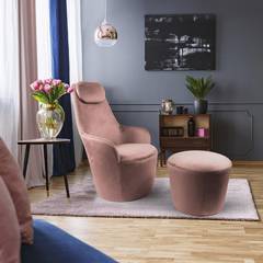 Dongal fauteuil met roze fluwelen voetenbank