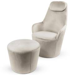 Fauteuil Dongal avec repose-pieds Velours Taupe