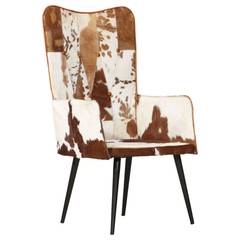 Moderne fauteuil in echt koeienhuid patchwork met Maiden Brown haar
