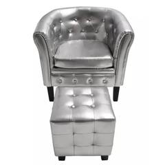 Fauteuil + Repose-pied Viorne Similicuir Argent