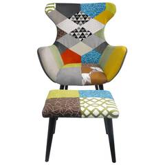 Geoplus fauteuil + Ottomaanse patchworkstof