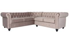 Canapé d'angle capitonné style chesterfield Gustave Velours Taupe l