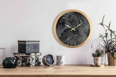 Bakal Reloj de Pared D30cm Metal Tropical Leaves Pattern Negro y Oro
