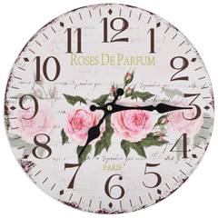Horloge murale vintage Grasse D30cm Bois Motif Fleurs