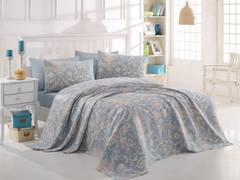 Überwurf für Doppelbett Stragulum floral calice 200 x 235 cm 100 oton Blau