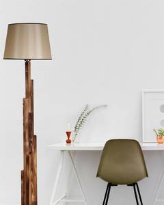 Lámpara de pie Picea H175cm Abeto macizo natural y tela marrón claro