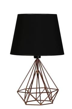 Lampe à poser à pied filaire géométrique Todra H55cm Métal Or rose et Tissu Noir