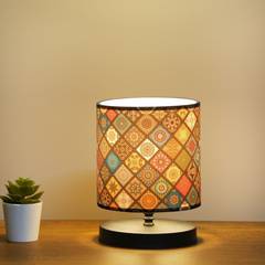 Lampe à poser Arkas H22cm Pied Noir et Tissu Motif Afghan carré Multicolore