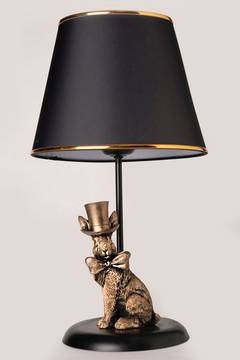 Lámpara de mesa conejo con sombrero y mariposa Réplica 24x55cm Tela negra y metal dorado