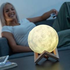 Lampe à poser rechargeable Astre D15cm Bois Naturel Lune LED Multicolore