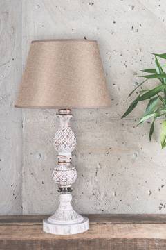 Lámpara de mesa Regis H55cm Tela beige y metal blanco