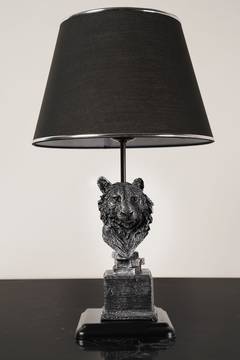 Lampe à poser tête de loup Replica 30x51cm Tissu Noir et Métal Argent