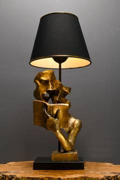 Lámpara de mesa bibliófila Replicos D23xH57cm Metal negro y tela dorada