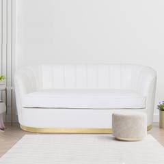 Eldorado 3-Sitzer-Sofa aus weißem Kunstleder mit goldenen Füßen
