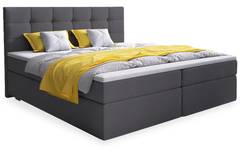 Rovinka Bett mit Bettkasten mit Matratze und Topper 140cm Stoff grau