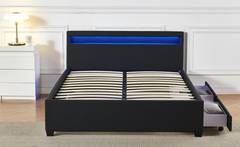 LED-Doppelbett Solaro mit integrierten Schubladen und Bettkasten 140x190cm Kunstleder Schwarz