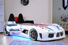 Lit voiture de course interactif MNV3 blanc Panneau Bois ABS Multicolore
