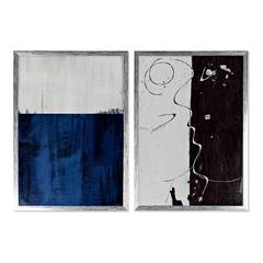 Lot de 2 toiles encadrées Riddle 50x70cm Noir Gris et Bleu style Abstrait