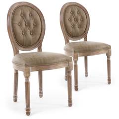 Lot van 2 Louis XVI-stoelen in medaillonstijl, gepatineerd hout en simili getuft taupe
