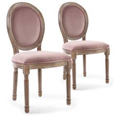 Lot de 2 chaises Louis XVI Bois patiné & velours rose