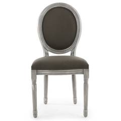 Set van 2 stoelen in medaillonstijl in Louis XVI Grijs gepatineerd hout en grijze stof