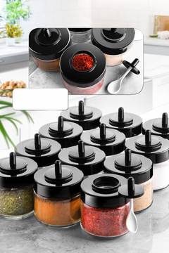 Set van 12 kruidenpotjes met Lionash lepel H8cm Transparant glas