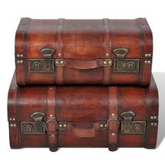 Set van 2 vintage Triski houten opbergdozen bruin