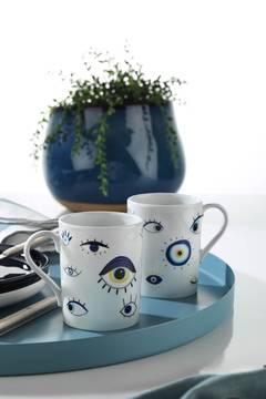 Lot de 2 mug Mataki 260ml Céramique Motif Œil bleu de Grec