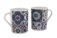 Lot de 2 mugs Zaros 260ml Porcelaine Motif faïence Bleu et Blanc
