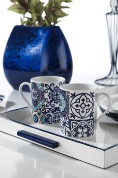 Lot de 2 mugs Zaros 260ml Porcelaine Motif faïence Bleu et Blanc