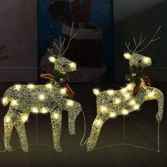 Set van 2 kerst rendierverlichting 40 LED Capella H64cm Gouden en warm witte lampjes