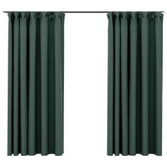 Juego de 2 cortinas opacas con ganchos 140x175cm Lino Verde