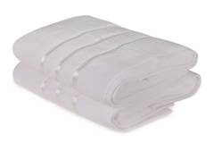 Lot de 2 serviettes de bain trois liteaux texture pelucheuse texture pelucheuse Vitta 70x140cm 100% Micro Coton Blanc