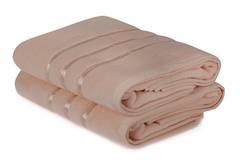 Lot de 2 serviettes de bain trois liteaux texture pelucheuse texture pelucheuse Vitta 70x140cm 100% Micro Coton Saumon
