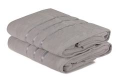 Lot de 2 serviettes de bain trois liteaux texture pelucheuse texture pelucheuse Vitta 70x140cm 100% Micro Coton Gris clair