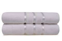Lot de 2 serviettes de bain trois liteaux texture pelucheuse texture pelucheuse Vitta 70x140cm 100% Micro Coton Blanc