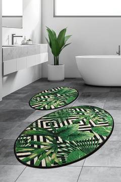 Lot de 2 tapis de salle de bain ovales Artem feuillage Vert