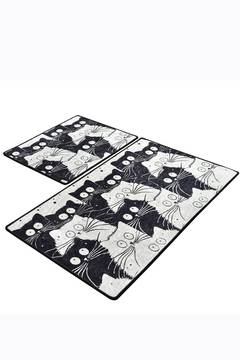 Set aus 2 rechteckigen Badezimmerteppichen Artem Katzengesichter Velours Schwarz und Weiß